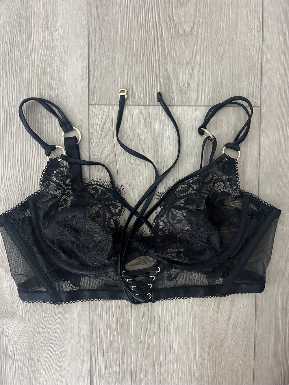 NWOT Honey Birdette Black Lace Claudine Bra 34D - Picture 2 of 4